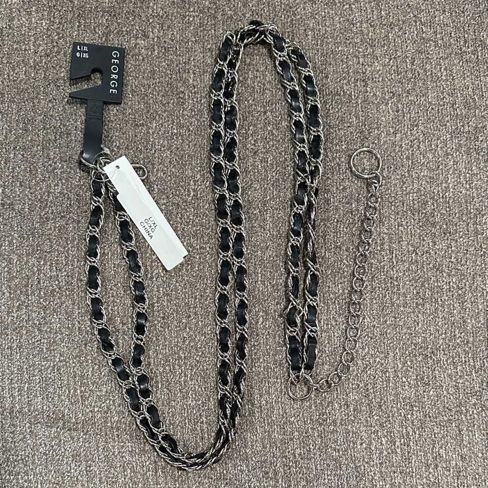 George Metallic Chain Belt in Silver and Black